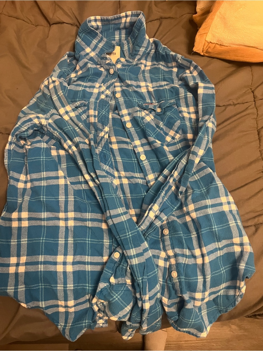 Hollister Blue and White Plaid Button-Up Shirt